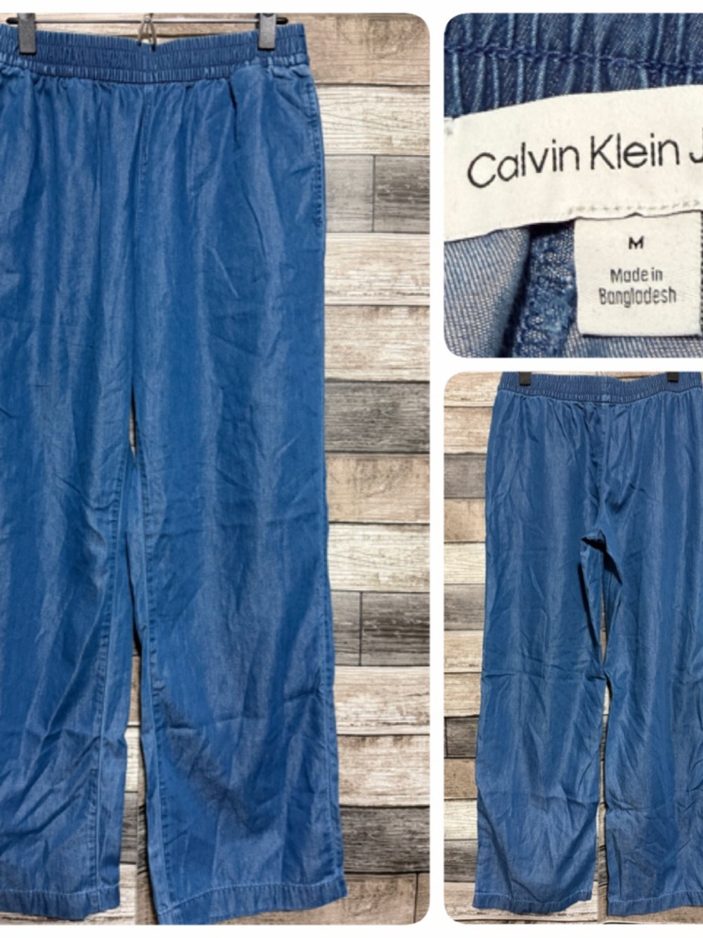 Calvin Klein Jeans Cotton Lyocell Wide Leg Chambray Pants Women M Blue Inseam 30